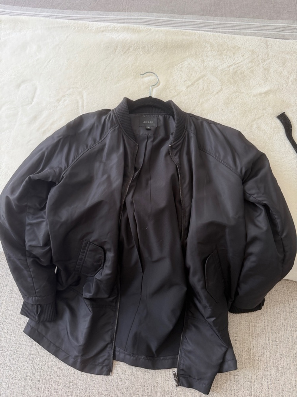Guess Black Bomber Jacket with Ribbed Trim